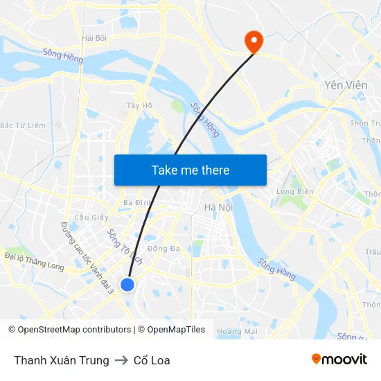 Thanh Xuân Trung to Cổ Loa map