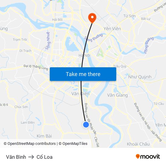 Văn Bình to Cổ Loa map