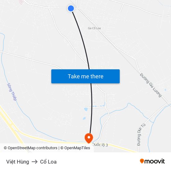 Việt Hùng to Cổ Loa map
