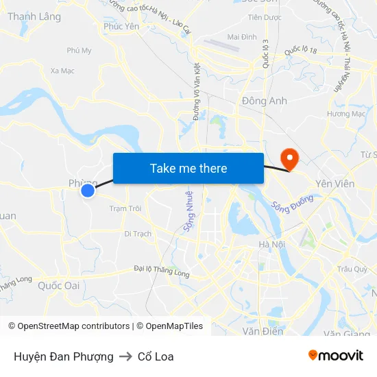 Huyện Đan Phượng to Cổ Loa map