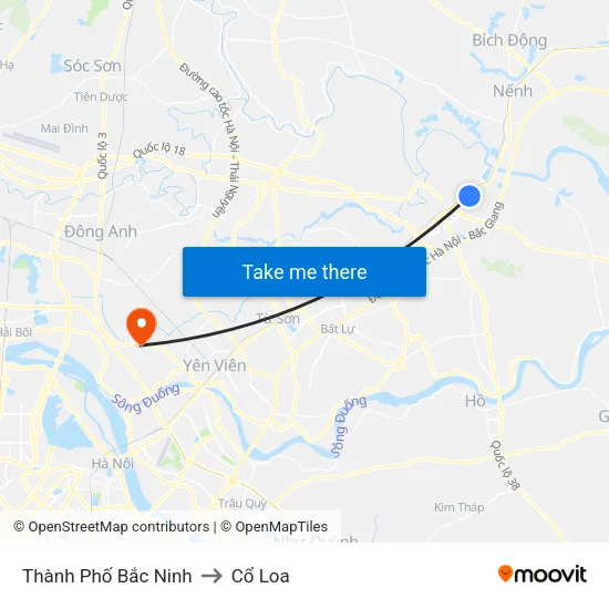 Thành Phố Bắc Ninh to Cổ Loa map