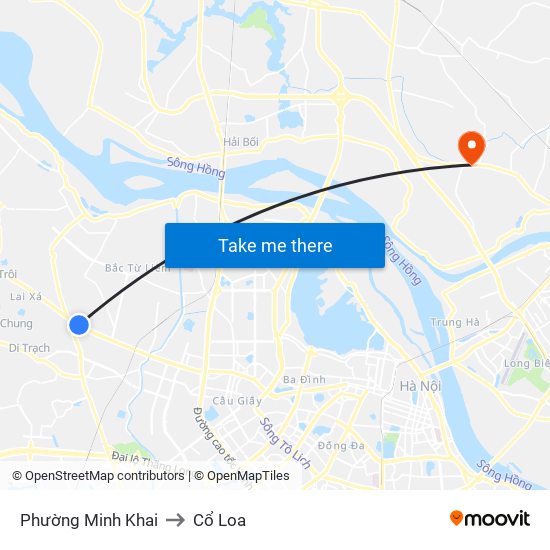 Phường Minh Khai to Cổ Loa map