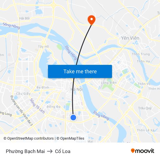 Phường Bạch Mai to Cổ Loa map