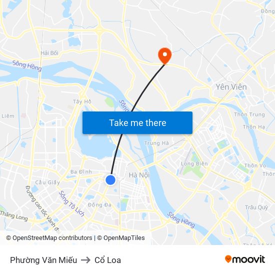 Phường Văn Miếu to Cổ Loa map