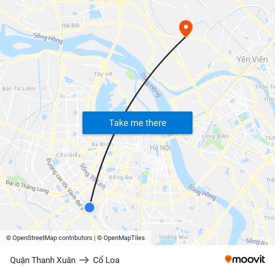 Quận Thanh Xuân to Cổ Loa map