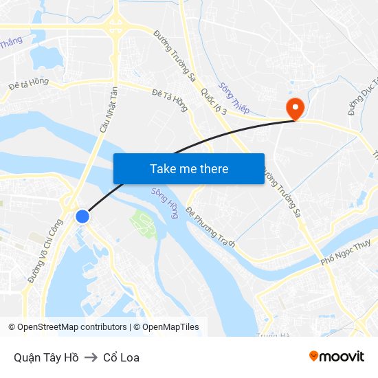 Quận Tây Hồ to Cổ Loa map