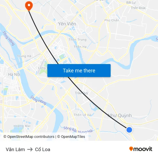 Văn Lâm to Cổ Loa map