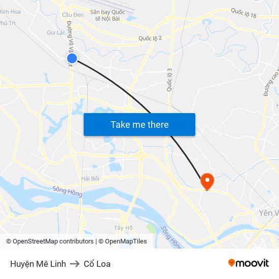 Huyện Mê Linh to Cổ Loa map