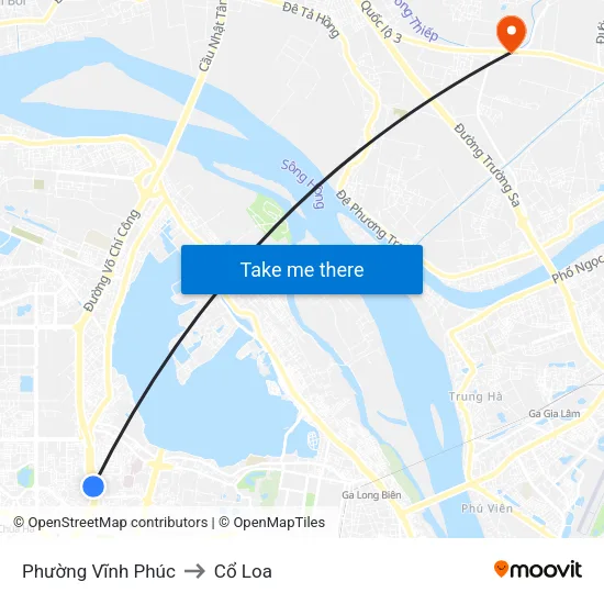 Phường Vĩnh Phúc to Cổ Loa map
