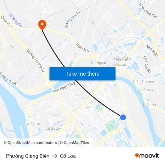 Phường Giang Biên to Cổ Loa map