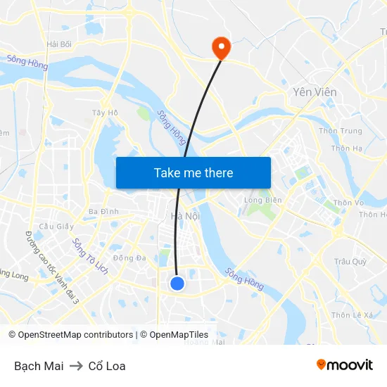 Bạch Mai to Cổ Loa map