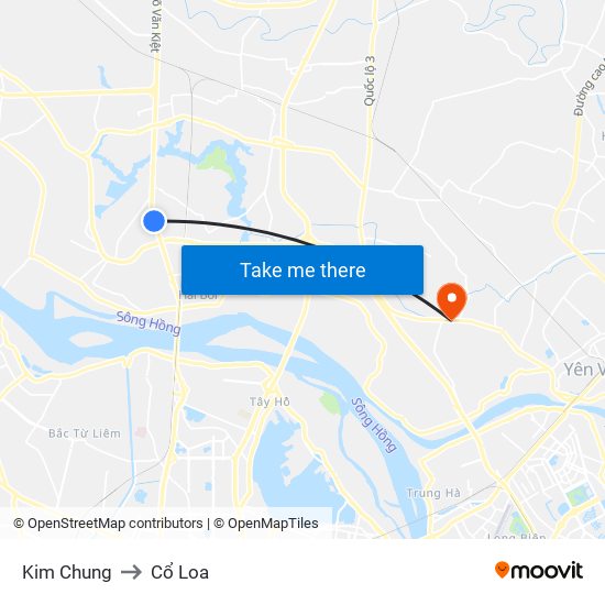 Kim Chung to Cổ Loa map