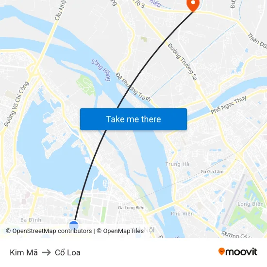 Kim Mã to Cổ Loa map