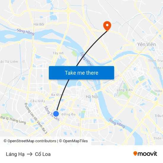 Láng Hạ to Cổ Loa map