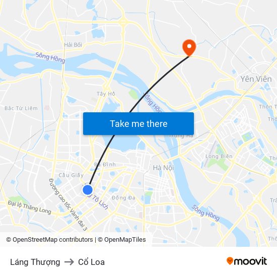 Láng Thượng to Cổ Loa map