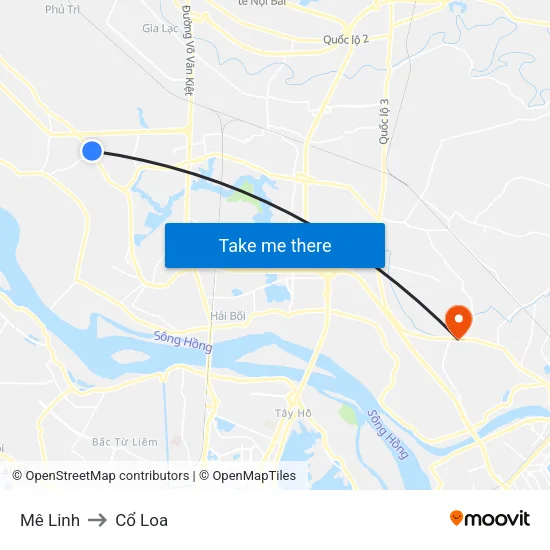 Mê Linh to Cổ Loa map