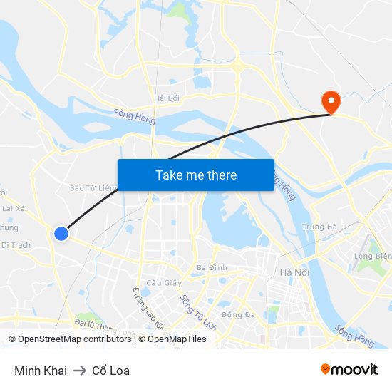 Minh Khai to Cổ Loa map