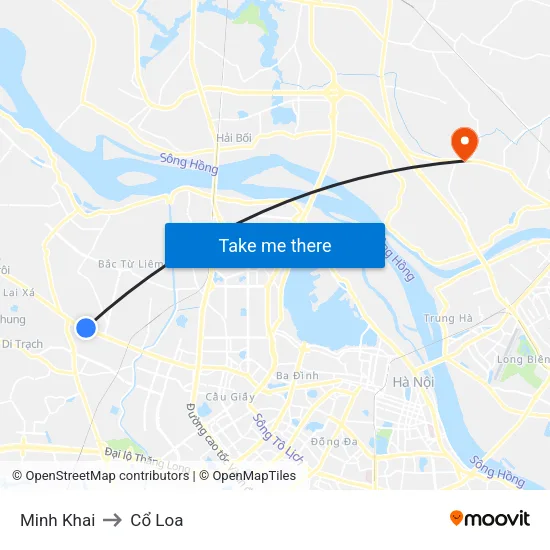 Minh Khai to Cổ Loa map