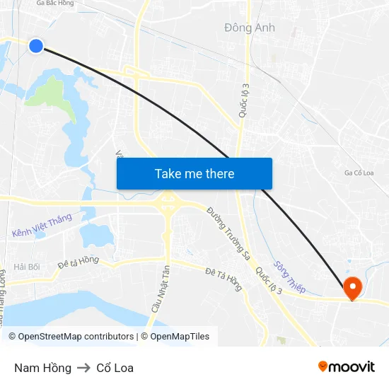 Nam Hồng to Cổ Loa map