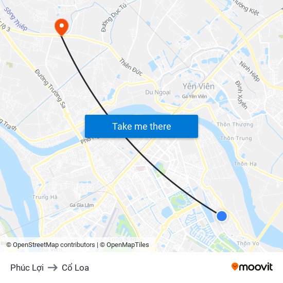 Phúc Lợi to Cổ Loa map