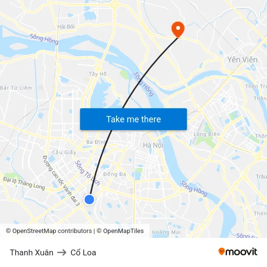 Thanh Xuân to Cổ Loa map