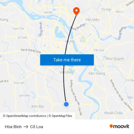 Hòa Bình to Cổ Loa map