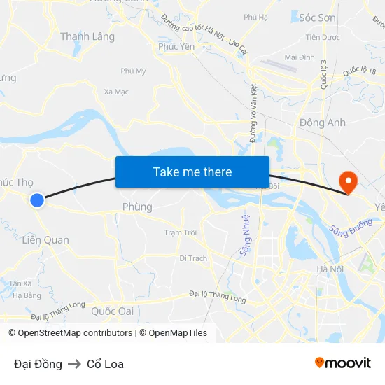 Đại Đồng to Cổ Loa map