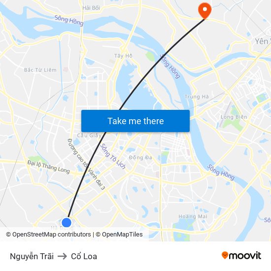 Nguyễn Trãi to Cổ Loa map