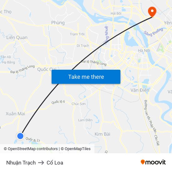 Nhuận Trạch to Cổ Loa map