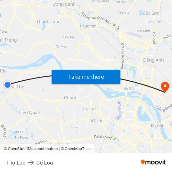 Thọ Lộc to Cổ Loa map