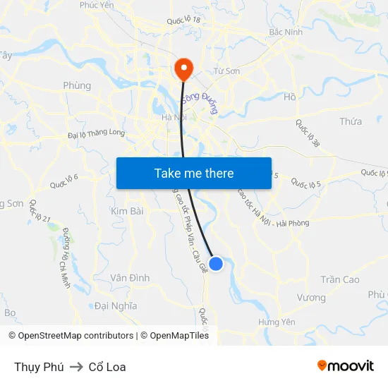Thụy Phú to Cổ Loa map