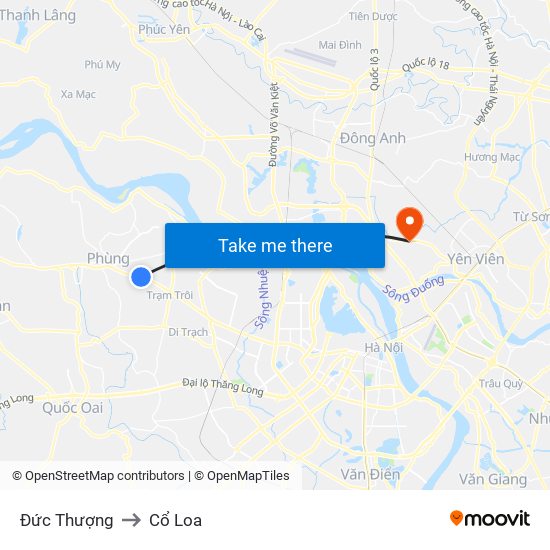 Đức Thượng to Cổ Loa map