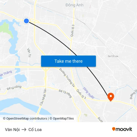 Vân Nội to Cổ Loa map