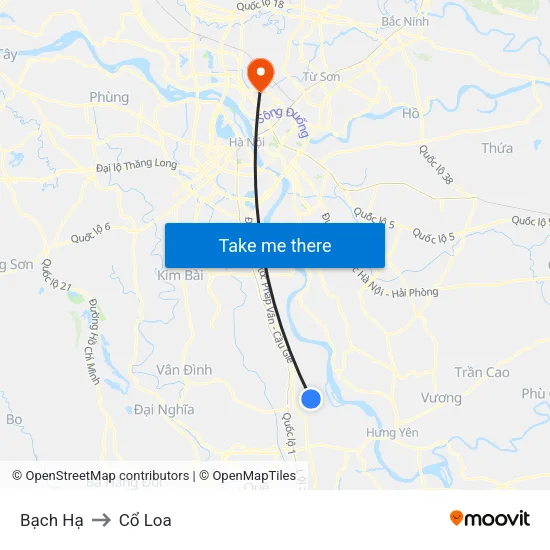 Bạch Hạ to Cổ Loa map