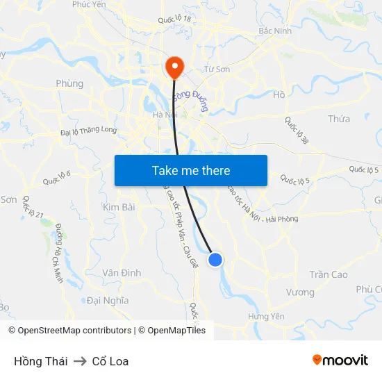 Hồng Thái to Cổ Loa map