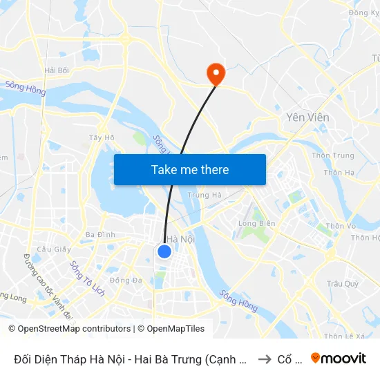 Đối Diện Tháp Hà Nội - Hai Bà Trưng (Cạnh 56 Hai Bà Trưng) to Cổ Loa map