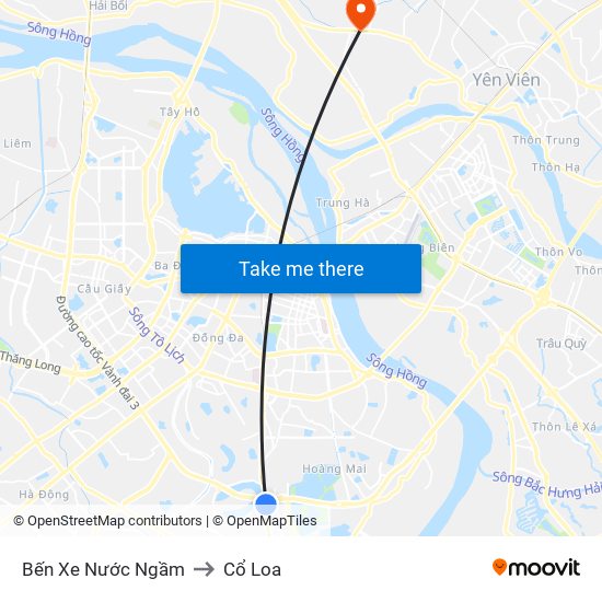 Bến Xe Nước Ngầm to Cổ Loa map