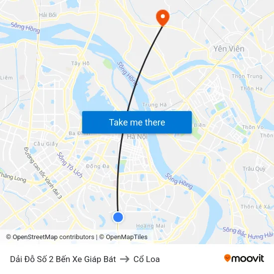 Dải Đỗ Số 2 Bến Xe Giáp Bát to Cổ Loa map