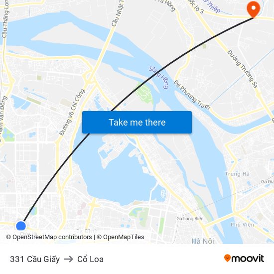 331 Cầu Giấy to Cổ Loa map