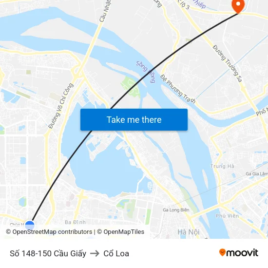 Số 148-150 Cầu Giấy to Cổ Loa map