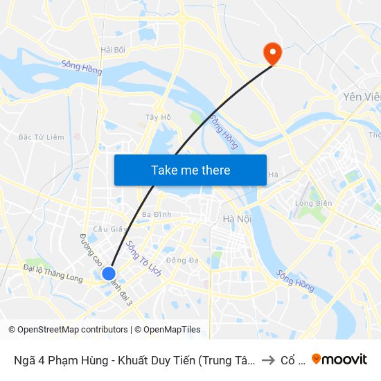 Ngã 4 Phạm Hùng - Khuất Duy Tiến (Trung Tâm Hội Nghị Quốc Gia) to Cổ Loa map