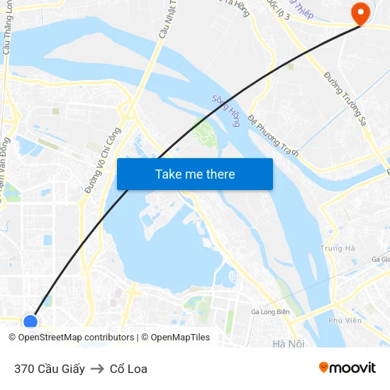 370 Cầu Giấy to Cổ Loa map