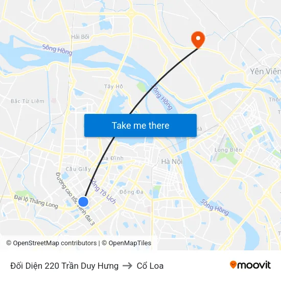 Đối Diện 220 Trần Duy Hưng to Cổ Loa map