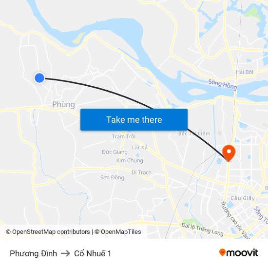 Phương Đình to Cổ Nhuế 1 map