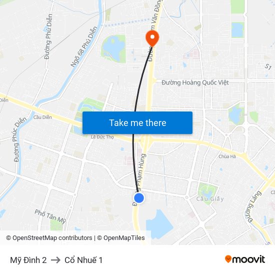 Mỹ Đình 2 to Cổ Nhuế 1 map
