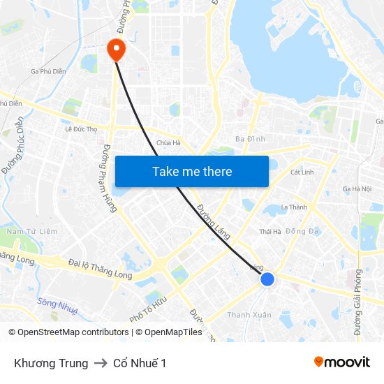 Khương Trung to Cổ Nhuế 1 map