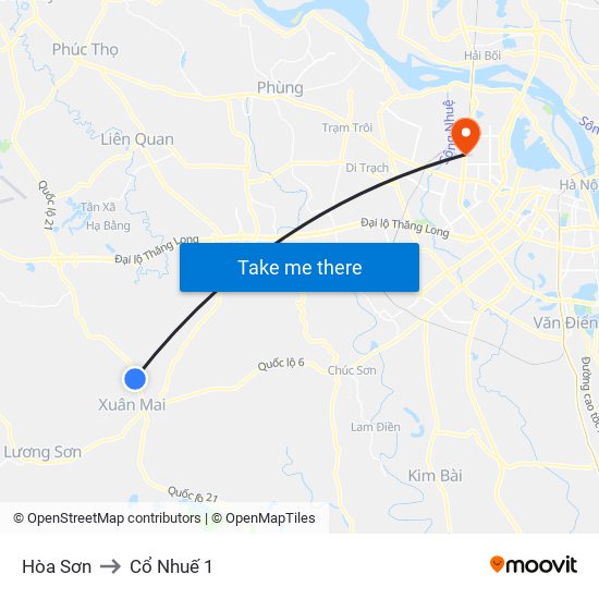 Hòa Sơn to Cổ Nhuế 1 map