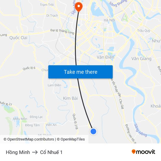 Hồng Minh to Cổ Nhuế 1 map
