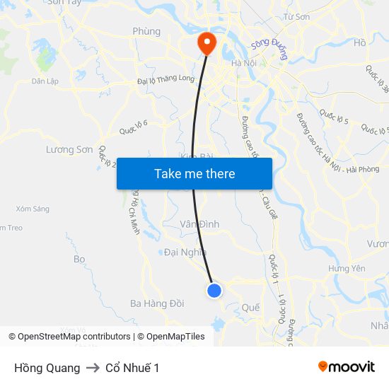 Hồng Quang to Cổ Nhuế 1 map