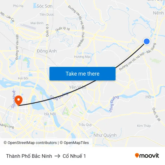 Thành Phố Bắc Ninh to Cổ Nhuế 1 map